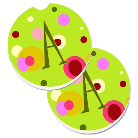 Carolines Treasures Letter A Monogram Lime Green Set of 2 Cup Holder Car Coaster CJ1010-ACARC